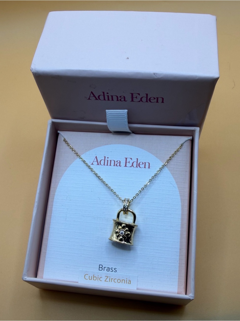 Adina Eden Gold Padlock Pendant Necklace with Crystal Accent